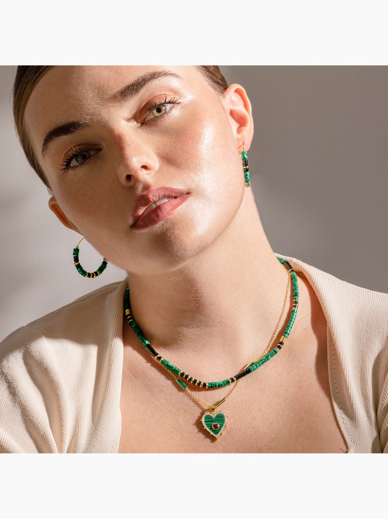 Collier en argent sterling 925 et malachite avec finition en or 18 carats - Ilmina Vert - Kiabi
