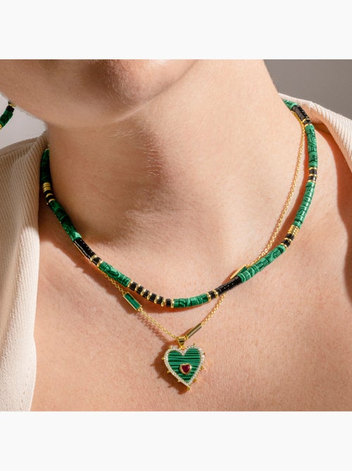 Collier en argent sterling 925 et malachite avec finition en or 18 carats - Ilmina - Kiabi