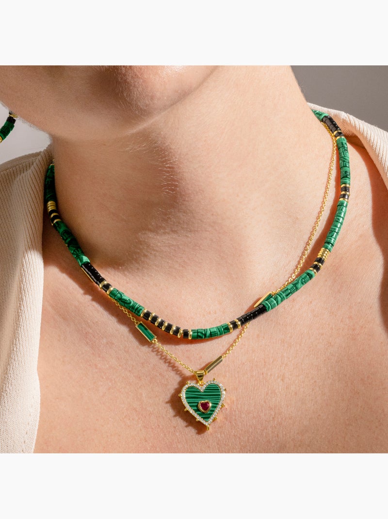 Collier en argent sterling 925 et malachite avec finition en or 18 carats - Ilmina Vert - Kiabi