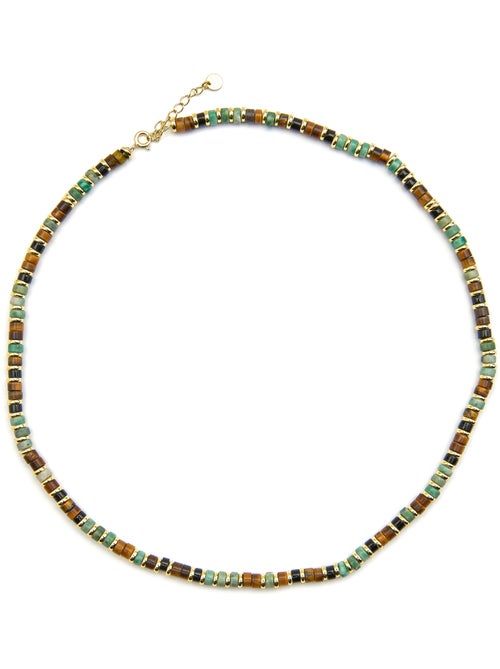 Collier en argent sterling 925 et œil-de-tigre avec finition or 18 carats - Ryhu - Kiabi