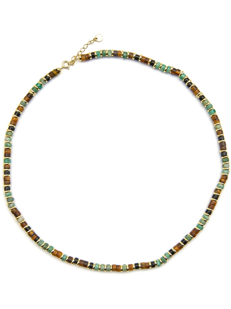 Collier en argent sterling 925 et œil-de-tigre avec finition or 18 carats - Ryhu Marron - Kiabi