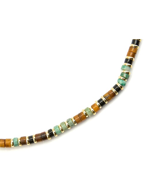 Collier en argent sterling 925 et œil-de-tigre avec finition or 18 carats - Ryhu - Kiabi