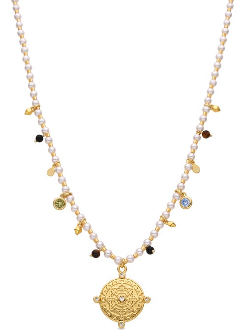 Collier en argent sterling 925 et perle blanche avec finition or 18 carats - Thydo - Kiabi