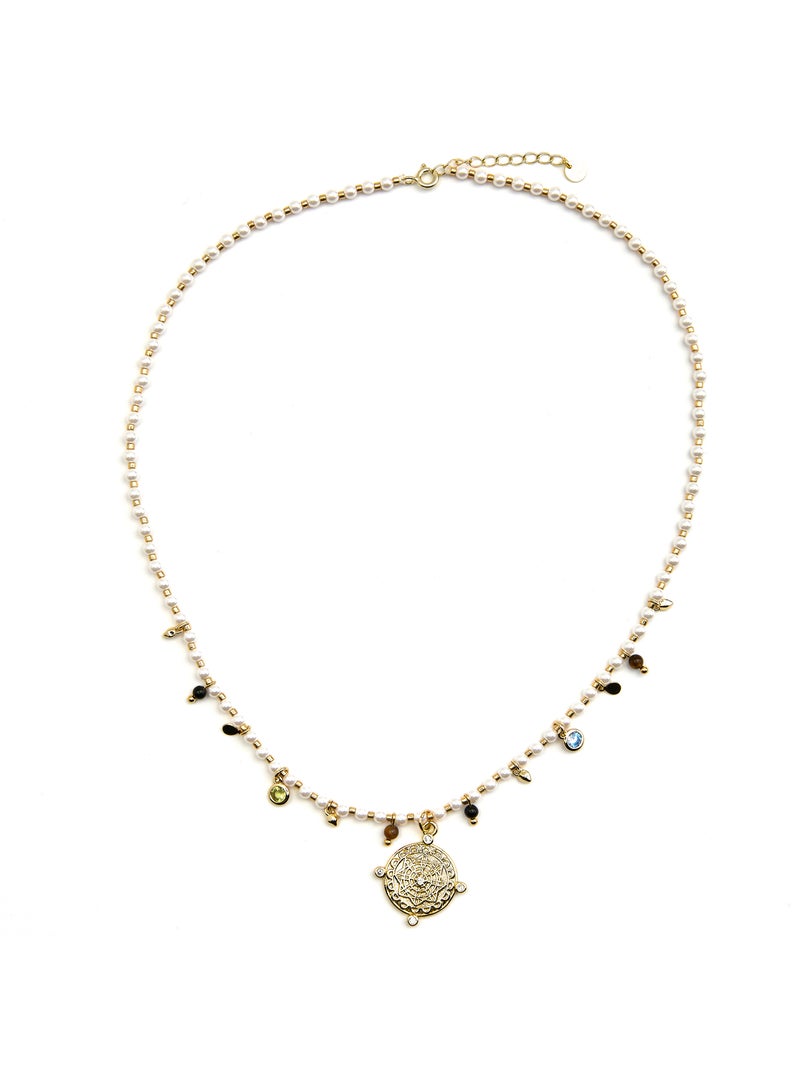 Collier en argent sterling 925 et perle blanche avec finition or 18 carats - Thydo Blanc - Kiabi