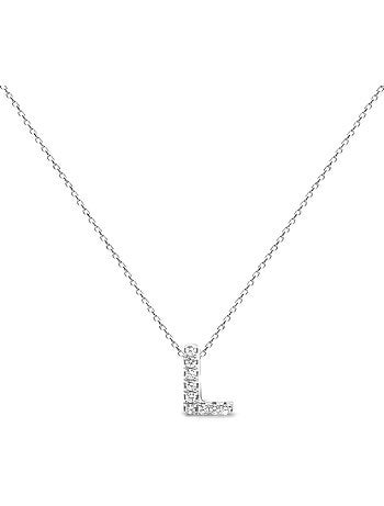 Collier en argent sterling 925 finition brillante en zircone au Rhodium - lettre L alphabet