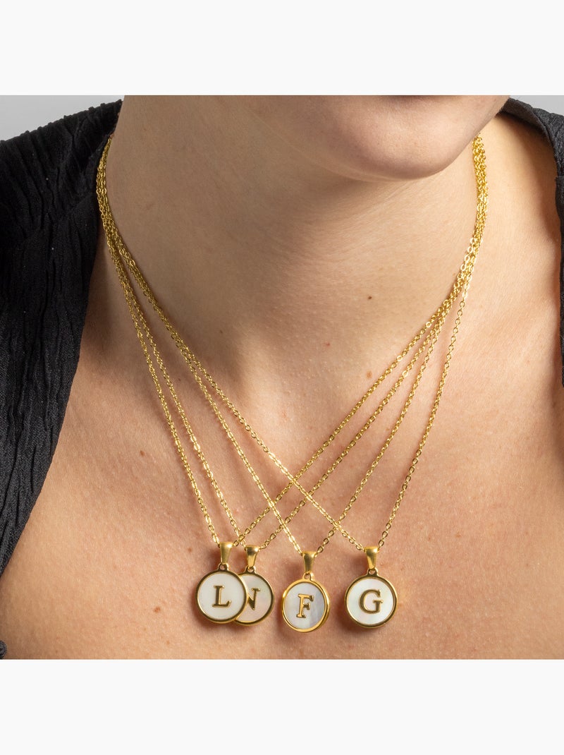 Collier en nacre blanche avec finition en or jaune 18 carats - Alphabet Blanc - Kiabi