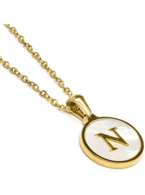 Collier en nacre blanche avec finition en or jaune 18 carats - Alphabet - Kiabi