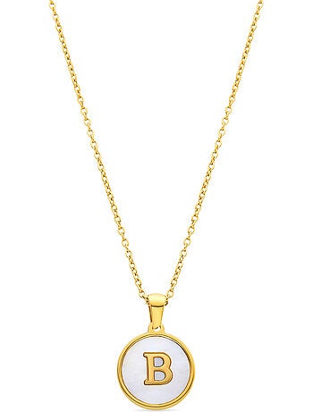 Collier en nacre blanche fini en or jaune 18K - lettre B de l’alphabet