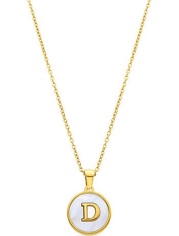 Collier en nacre blanche fini en or jaune 18K - Lettre D de l’alphabet