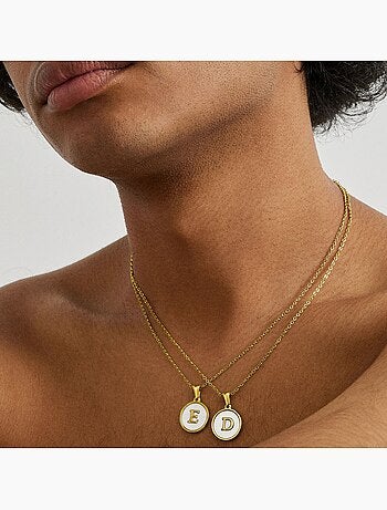 Collier en nacre blanche fini en or jaune 18K - Lettre D de l’alphabet