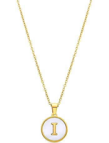 Collier en nacre blanche fini en or jaune 18K - Lettre de l’alphabet I