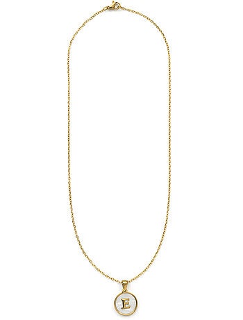 Collier en nacre blanche fini en or jaune 18K - lettre E de l’alphabet