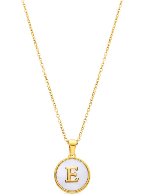 Collier en nacre blanche fini en or jaune 18K - lettre E de l’alphabet - Kiabi Collier en nacre blanche fini en or jaune 18K - lettre E de l’alphabet - Kiabi