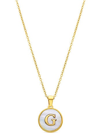 Collier en nacre blanche fini en or jaune 18K - Lettre G de l’alphabet