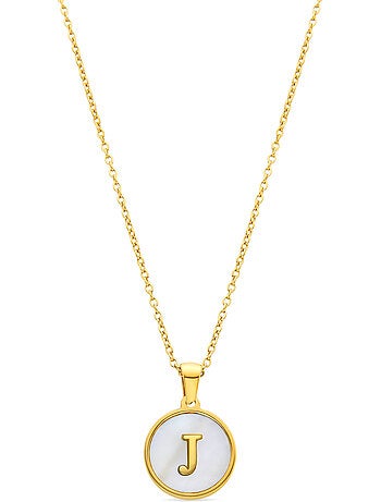 Collier en nacre blanche fini en or jaune 18K - Lettre J de l’alphabet