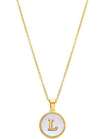 Collier en nacre blanche fini en or jaune 18K - lettre L de l’alphabet