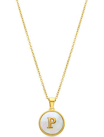 Collier en nacre blanche fini en or jaune 18K - lettre P de l’alphabet