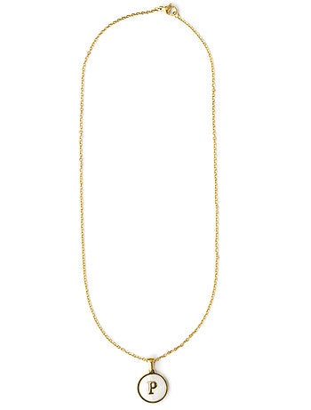 Collier en nacre blanche fini en or jaune 18K - lettre P de l’alphabet