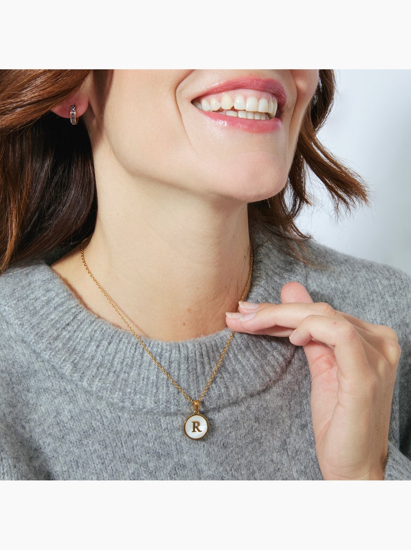 Collier en nacre blanche fini en or jaune 18K - lettre R de l’alphabet Argenté - Kiabi