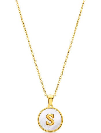 Collier en nacre blanche fini en or jaune 18K - lettre S de l’alphabet