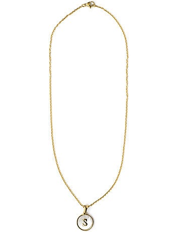 Collier en nacre blanche fini en or jaune 18K - lettre S de l’alphabet