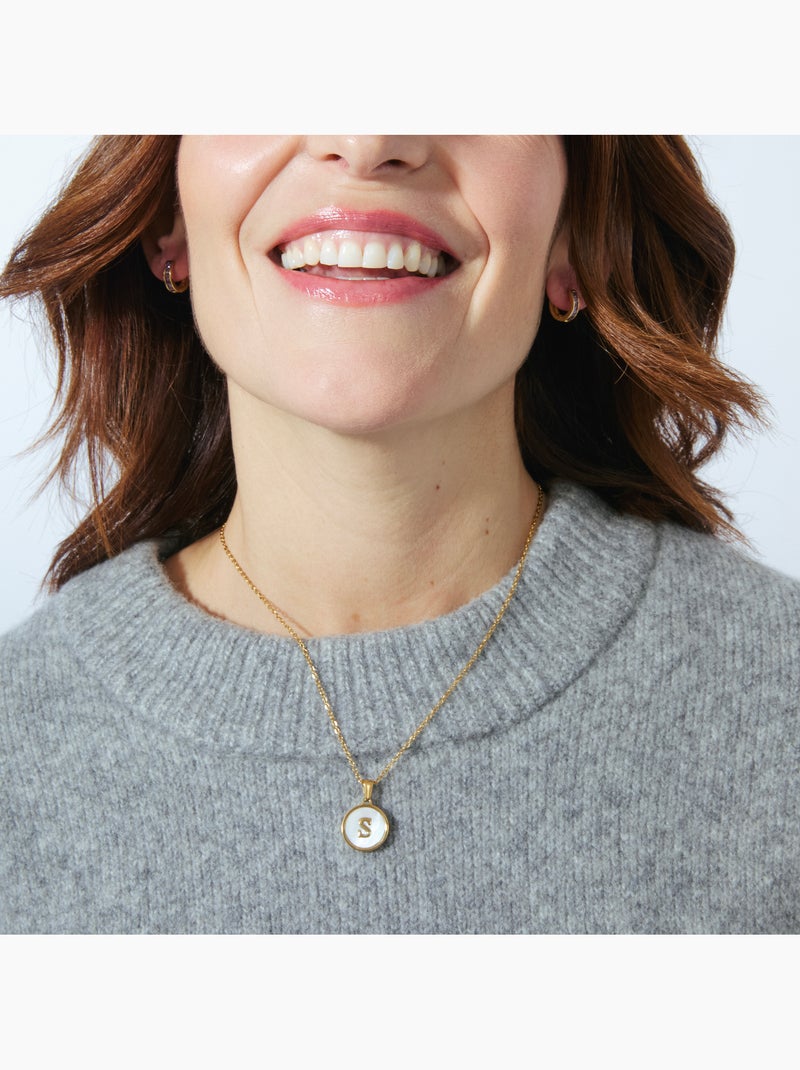 Collier en nacre blanche fini en or jaune 18K - lettre S de l’alphabet Argenté - Kiabi