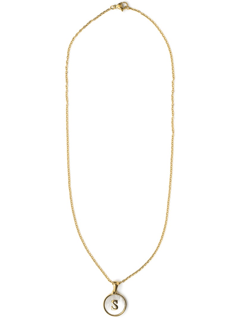 Collier en nacre blanche fini en or jaune 18K - lettre S de l’alphabet Argenté - Kiabi