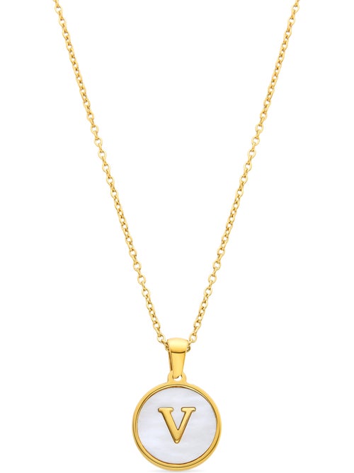 Collier en nacre blanche fini en or jaune 18K - Lettre V de l’alphabet - Kiabi Collier en nacre blanche fini en or jaune 18K - Lettre V de l’alphabet - Kiabi