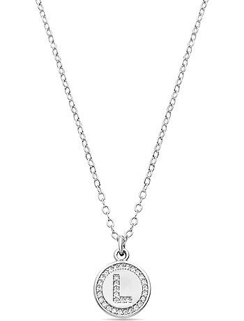 Collier en zircone brillant avec finition rhodique - lettre L de l’alphabet