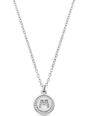Collier en zircone brillant avec finition rhodium - lettre M de l’alphabet