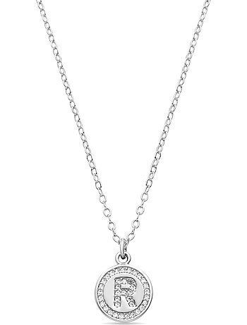 Collier en zircone brillant avec finition rhodium - lettre R de l’alphabet