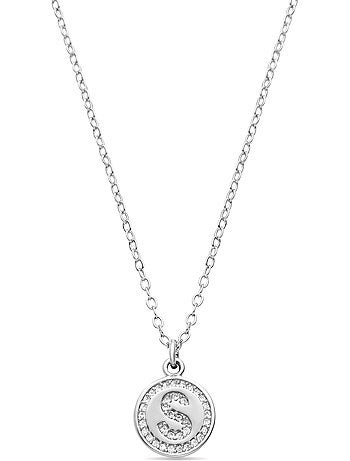 Collier en zircone brillant avec finition rhodium - lettre S de l’alphabet