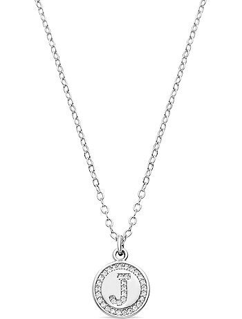 Collier en zircone brillant fini au Rhodium - Lettre J de l’alphabet