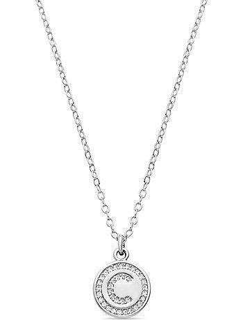Collier en zirconie brillant avec finition rhodium - Lettre C de l’alphabet
