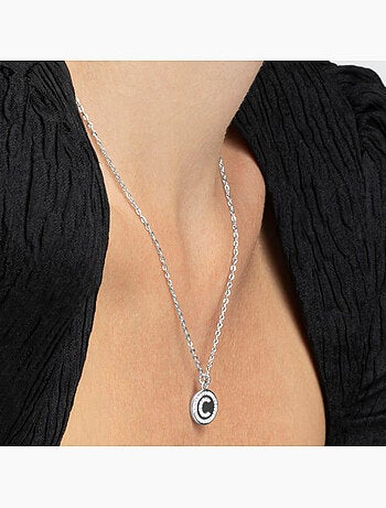 Collier en zirconie brillant avec finition rhodium - Lettre C de l’alphabet