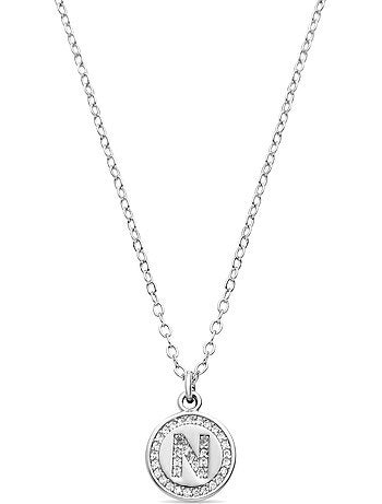 Collier en zirconie brillant avec finition rhodium - Lettre N de l’alphabet
