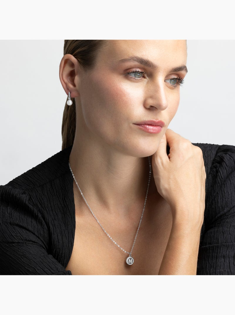 Collier en zirconie brillant avec finition rhodium - Lettre N de l’alphabet Argenté - Kiabi