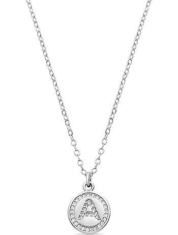 Collier en zirconie brillant fini au Rhodium - Lettre A de l’alphabet