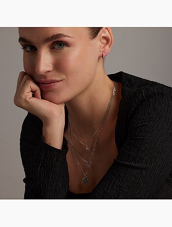 Collier en zirconie brillant fini au Rhodium - Lettre A de l’alphabet
