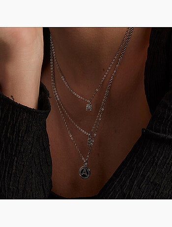 Collier en zirconie brillant fini au Rhodium - Lettre A de l’alphabet
