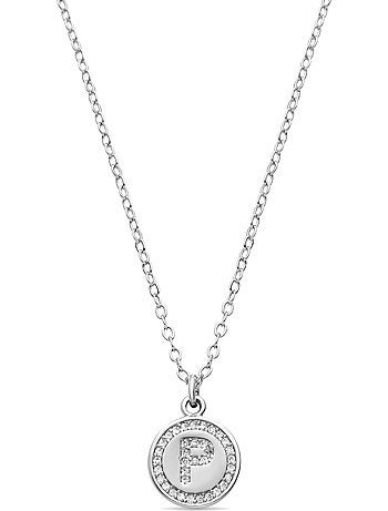 Collier en zirconie brillant fini en rhodium - lettre P de l’alphabet