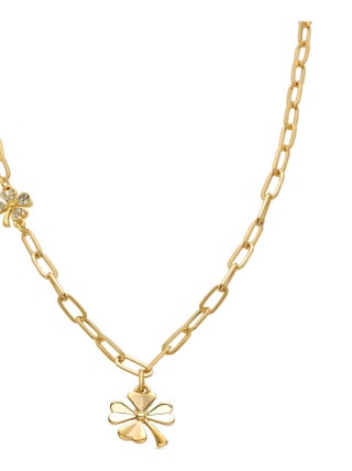 Collier fleur en zircone brillante, finition en or jaune 18k