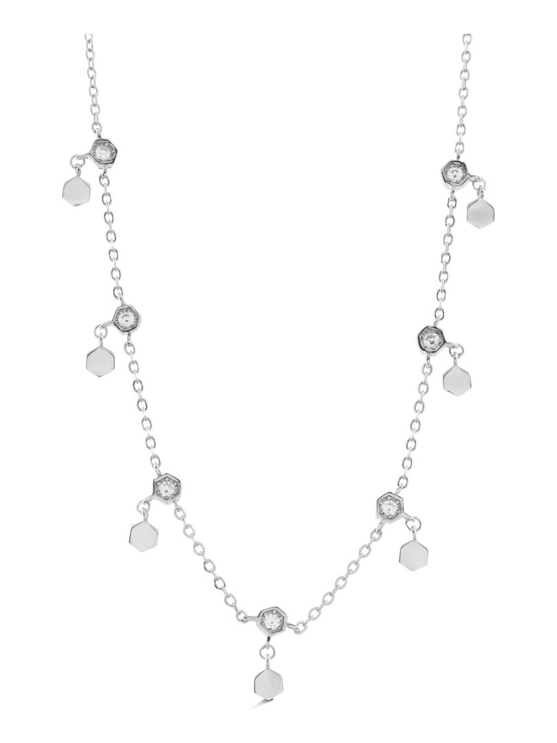 Collier Punto Luce En Argent 925 – Rhodié Avec Zircon Blanc 8mm – Longueur 41-45 Cm – Neuf