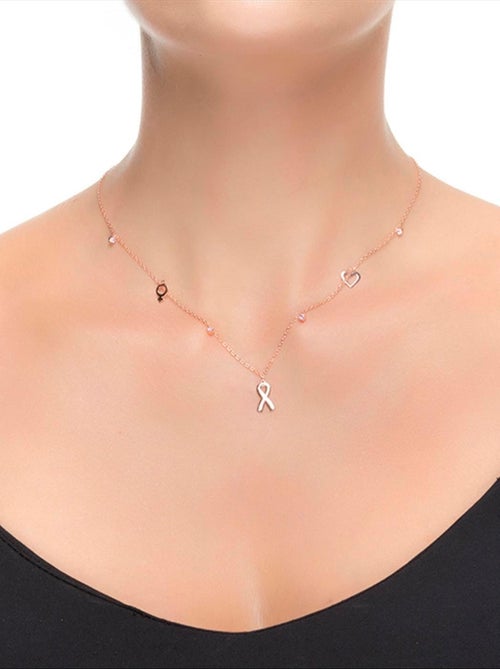 Collier  lazo composé d'argent 925 et de tourmaline rose en zircone rhodiée - Kiabi