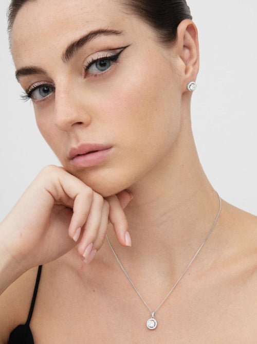 Collier, légende en argent 925, pierre précieuse et zircon cubique plaqué rhodium brillant - Kiabi