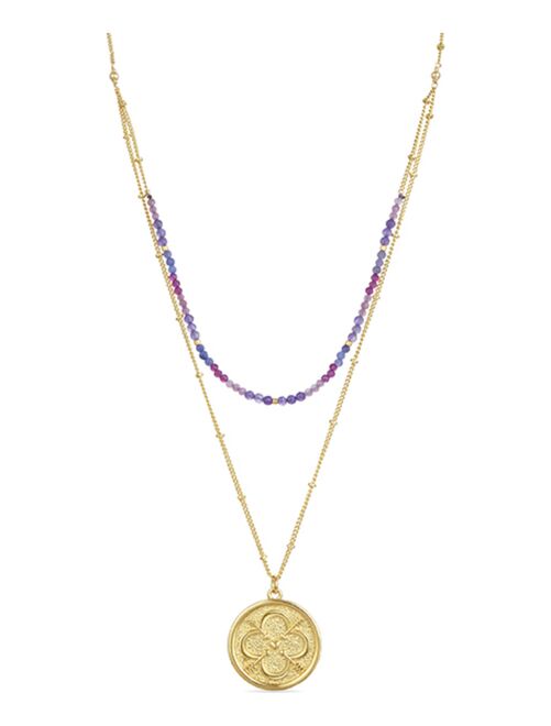 Collier  Litho Purple Crystal en plaqué or jaune 18 carats - Kiabi