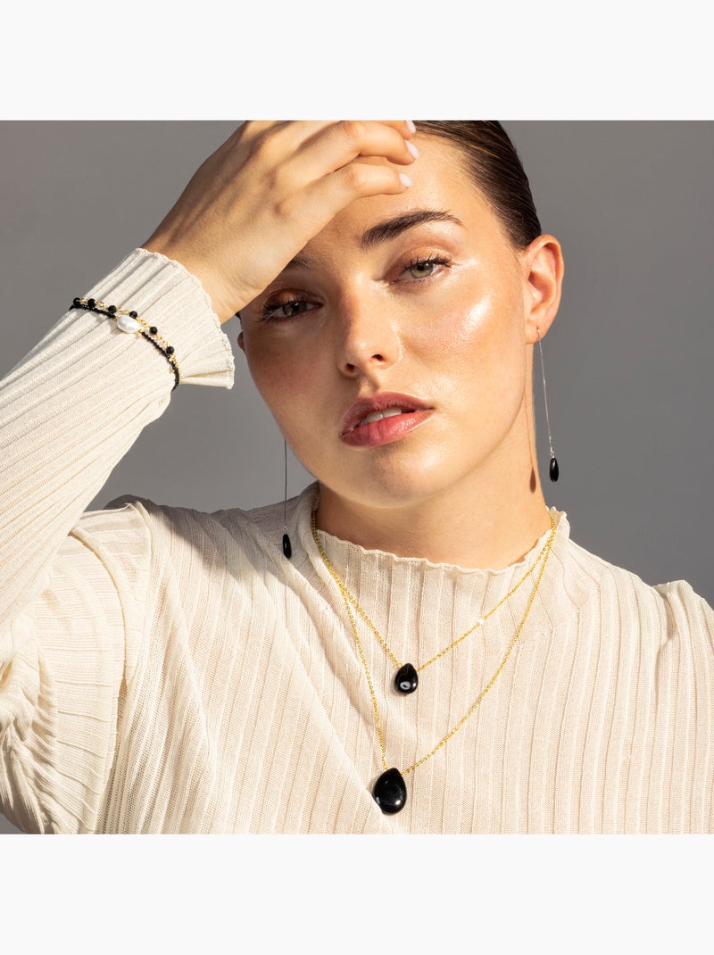 Collier Luxenter Abelia et plaqué or 18k Noir Noir - Kiabi