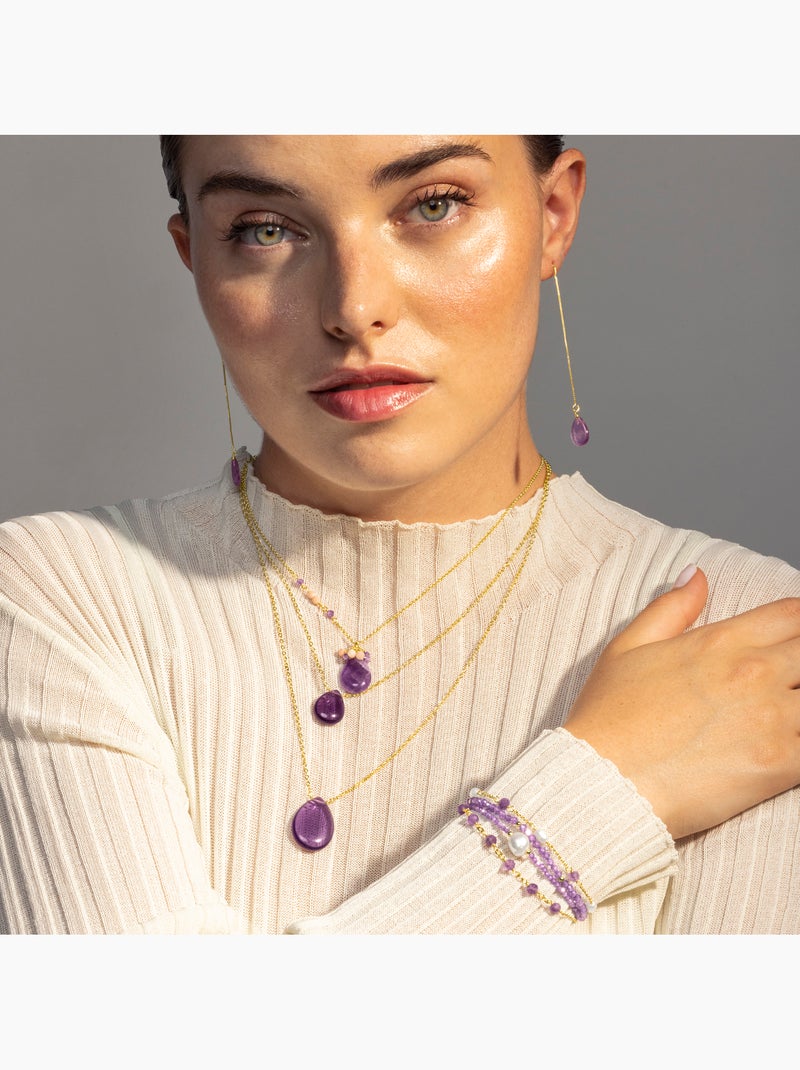 Collier Luxenter Abelia et plaqué or 18k Violet - Kiabi