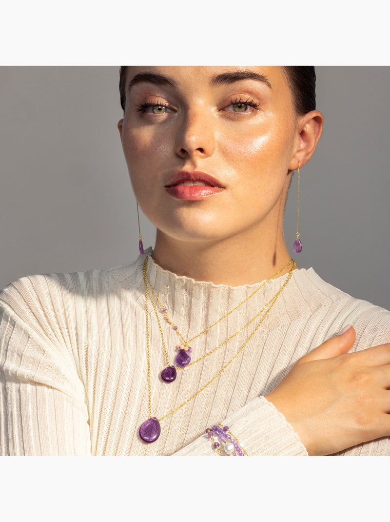Collier Luxenter Abelia et plaqué or 18k Violet - Kiabi