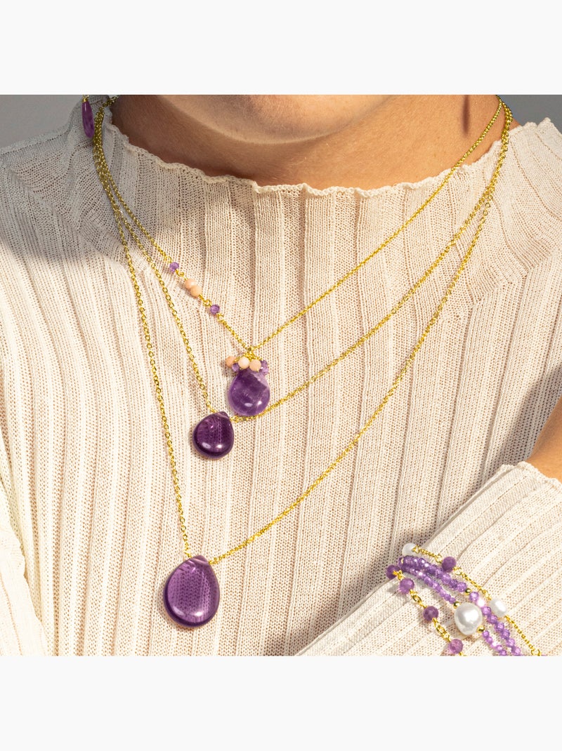 Collier Luxenter Adak et plaqué or 18k Violet - Kiabi